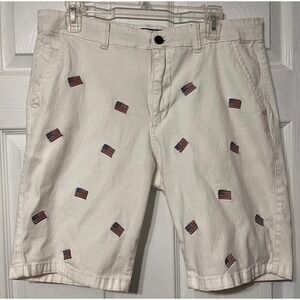 Dirty Laundry Mens White American Flag Embroidered Chino Shorts Sz 34 Patriotic